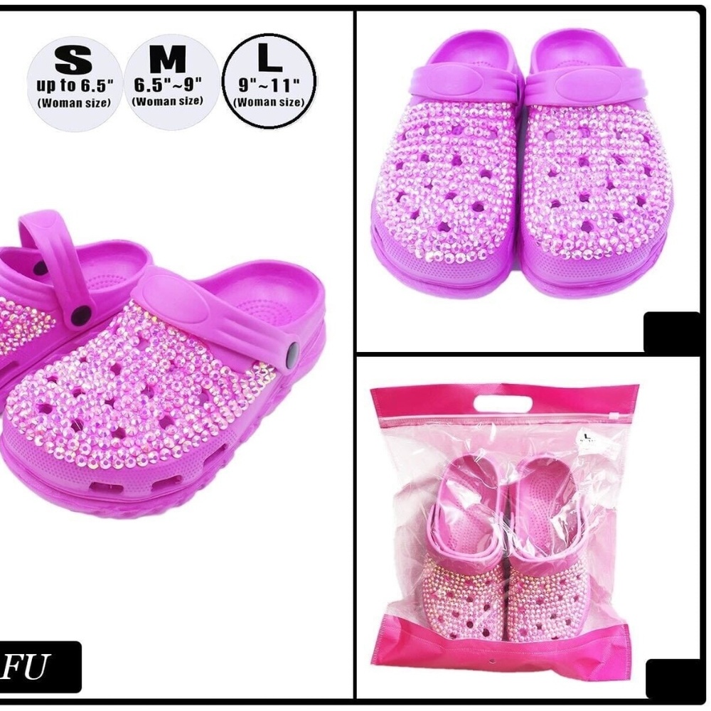 Fashion Rhinestone Clogs, Pool Slides, Pink
